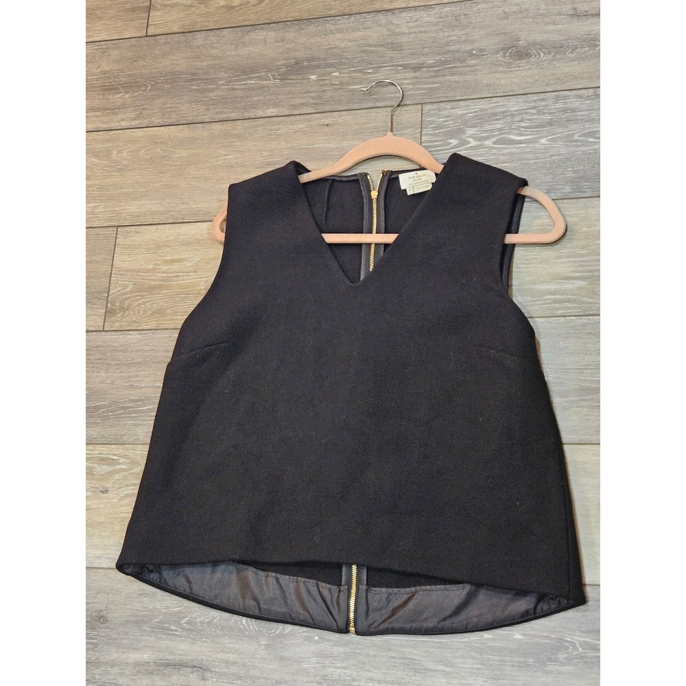 Kate Spade New York Black Wool Blend V-Neck Sleeveless Top Back Zip Size 10